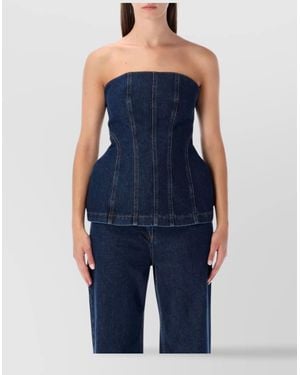 Magda Butrym Denim Strapless Panelled Bustier Top - Blue