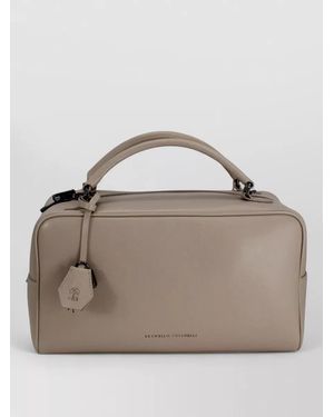 Brunello Cucinelli Top Handle Leather Shoulder Bag Design - Brown