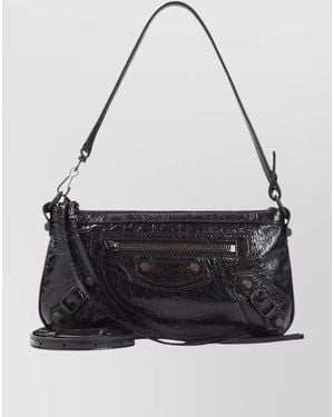 Balenciaga Wallet Cardholder Strap Metal Studs Texture - Black