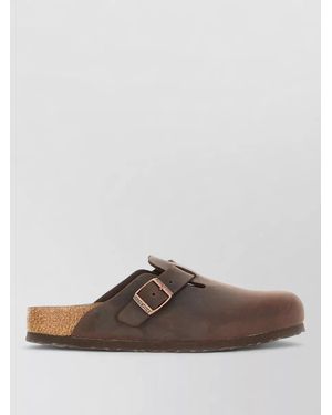 Birkenstock Leather Boston Slippers Open Back Cork Sole - Brown
