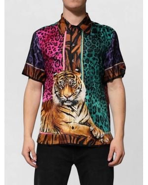 Dolce & Gabbana Silk Hawaiian Shirt Tiger Print - Black