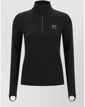 Courreges High-Neck Long-Sleeve Technical-Jersey Fitted Jacket - Black