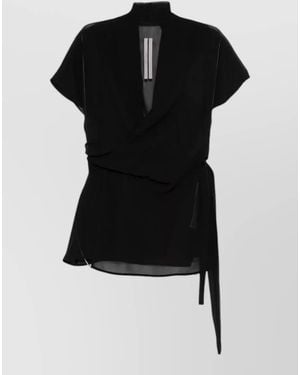 Rick Owens Sheer Wrap Top Short Sleeves Tie Detail - Black