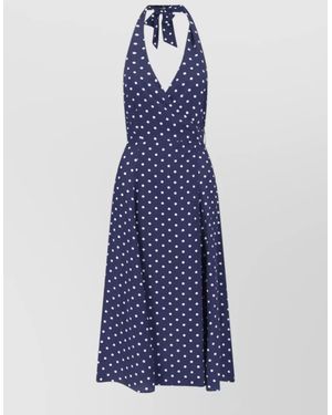 P.A.R.O.S.H. Halter Neck Sleeveless Polka Dot Tie Dress - Blue