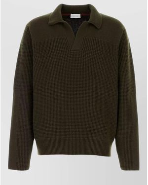 Ferragamo Wool Jumper Ribbed Cuffs Hem Textured - Green