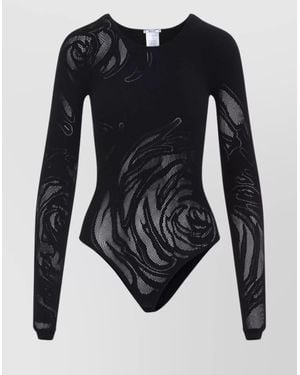 Wolford Floral Long Sleeve Sheer Top - Blue