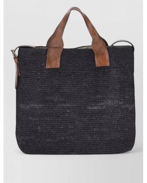 IBELIV Shoulder Bag Natural Raffia Buckle Detail - Blue