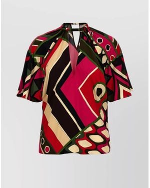 PUCCI 'Vivara' Geometric Pattern Keyhole Neck Top - Red