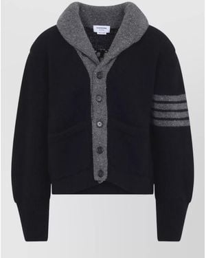 Thom Browne Merino Wool Hooded Ribbed Cardigan - Black