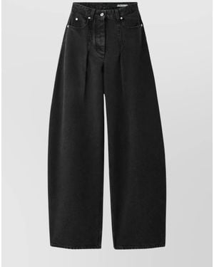 Jacquemus Denim Mid-Rise Curved Wide-Leg Jeans - Black