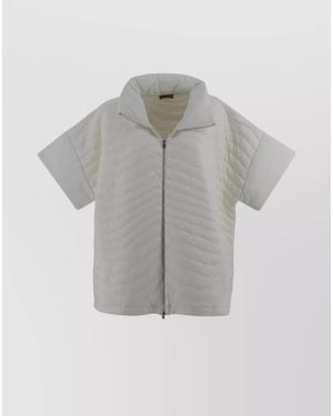 Herno Quilted Short-Sleeve Funnel-Neck Puffer Poncho - Gray