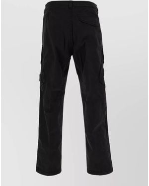 Stone Island Stretch Cotton Pants Cargo Pockets Buttons - Black