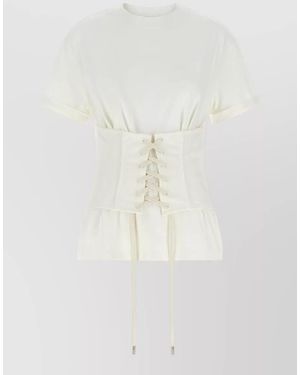 McQueen Lace Up Short Sleeve Crew Neck Top - White