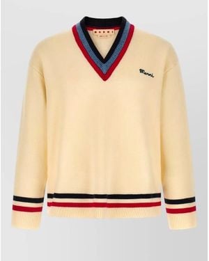Marni Wool Logo-Embroidered Jumper - Natural