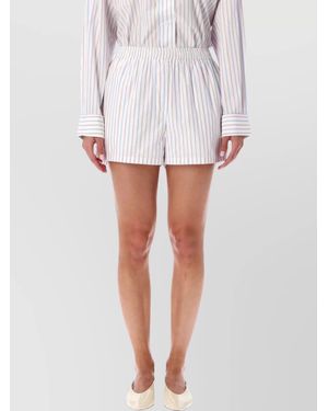 Remain Striped Cotton Poplin Knee-Length Shorts - White