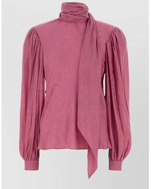 Gucci Twill Blouse Puff Sleeves Scarf Detail - Pink