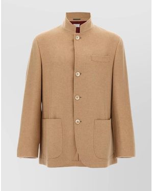Brunello Cucinelli Stand Collar Short Coat With Back Vent - Natural