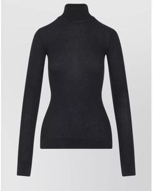 Lemaire Wool Ribbed Slim-Fit Turtleneck Top - Blue
