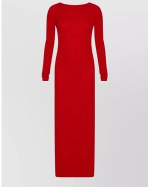 Marella Knit Dress Fitted Silhouette Long Sleeves - Red