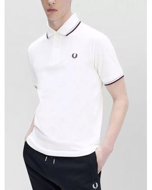 Fred Perry M12 Polo Shirt Short Sleeves Ribbed Collar - White