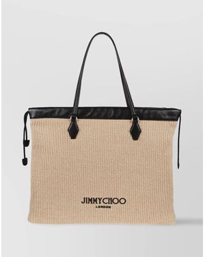 トートバッグ JIMMY CHOO Drawstring Tote Bag in Raffia & Leather Drawstring Tote L |Natural Soft Raffia Tote with Smooth Calf