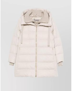 Herno Hooded Long Quilted Jacket And Pockets - Natural