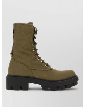 Prada Canvas Ankle Boots Chunky Sole Eyelets - Green