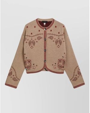 Alanui Knit Paisley Cropped Jumper Contrast Trim - Natural