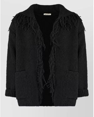 Dries Van Noten Wool Fringed Long-Sleeve Maxi Cardigan - Black