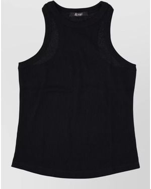 LA ROSE Cotton Tank Top Ribbed Round Hem Sleeveless - Black
