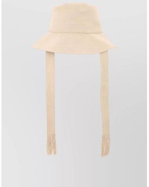 Isabel Marant Wide Brim Hat Frayed Edges Long Straps - White