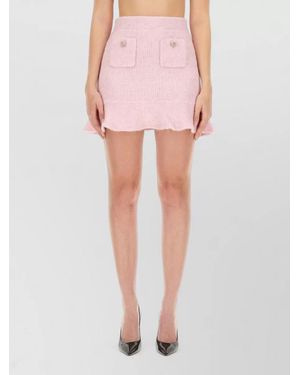Self-Portrait High Waisted Knit Mini Skirt Buttons - Pink