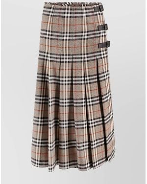 Burberry Wool Pleated Midi Skirt - Natural