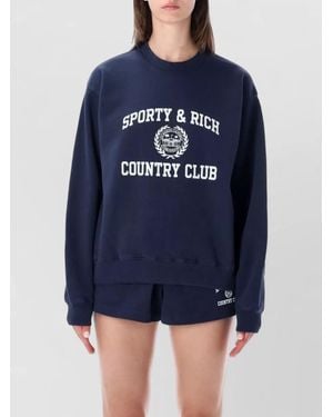 Sporty & Rich Country Club Cotton Varsity Crewneck Sweatshirt - Blue