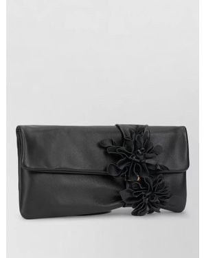 Jimmy Choo Leather Clutch Bag Floral Detail - Black