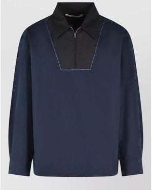 Marni Cotton Shirt Contrast Collar Zip Detail - Blue