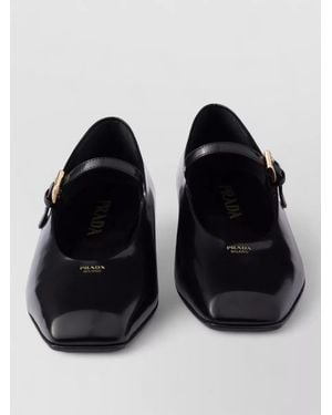 Prada Leather Mary Jane Ballerina Shoes Square Toe - Black