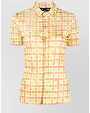 DSquared² Short Sleeve Checkered Pattern Top - Yellow