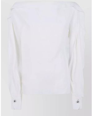 Lanvin Silk-Blend Long-Sleeve Ruffled Knitted Top - White