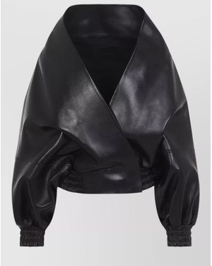 Balenciaga Faux Leather Wrap Jacket Elasticated Cuffs Hem - Black