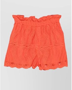 Raquel Diniz Bahia Lace Ruffle Shorts Scalloped Hem - Red
