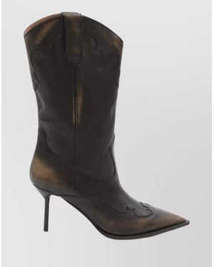 Paris Texas Leather Western Mid-Calf Boots - Black