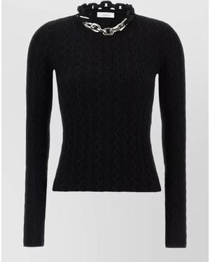 Rabanne Chain Detail Cable Knit Ribbed Sweater - Black