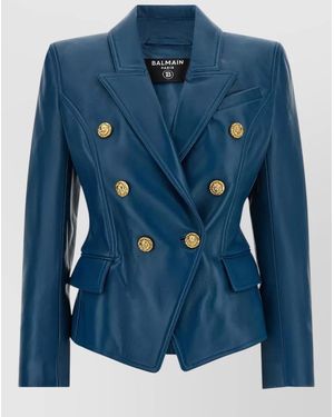 Balmain Testa Di Leone Double Breasted Blazer Jacket - Blue