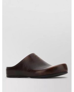 Miu Miu Leather Slippers Round Toe Textured Finish - Brown