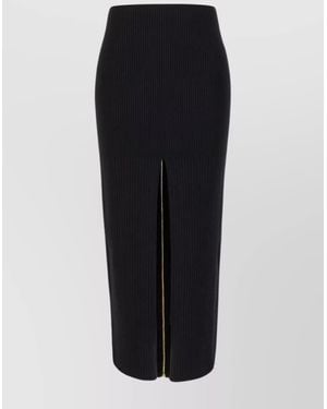 Patou Ribbed Merino Wool Midi Pencil Skirt - Black