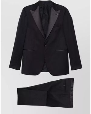 Tagliatore Virgin Wool Suit Satin Lapels Trousers - Blue