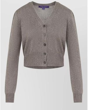 Ralph Lauren Cropped Cashmere Cardigan Long Sleeve V Neck - Gray