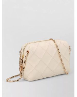 Tory Burch Rectangular Quilted Crossbody Bag Chain Strap - Natural