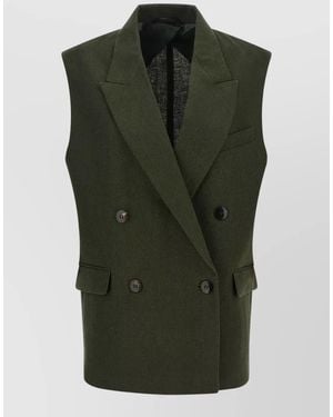Max Mara Mstaia Tailored Vest Buttons Flap Pockets - Green